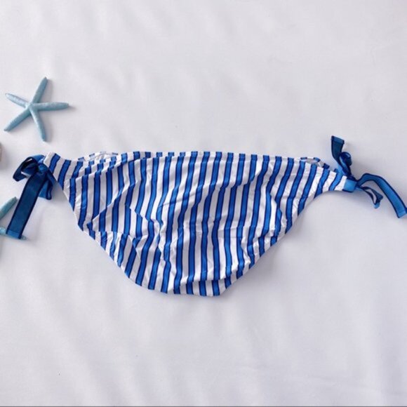 J. Crew | Surf Hipster Bikini Bottom Cabana Stripe Blue White Side Tie Plus 3X - Picture 7 of 12